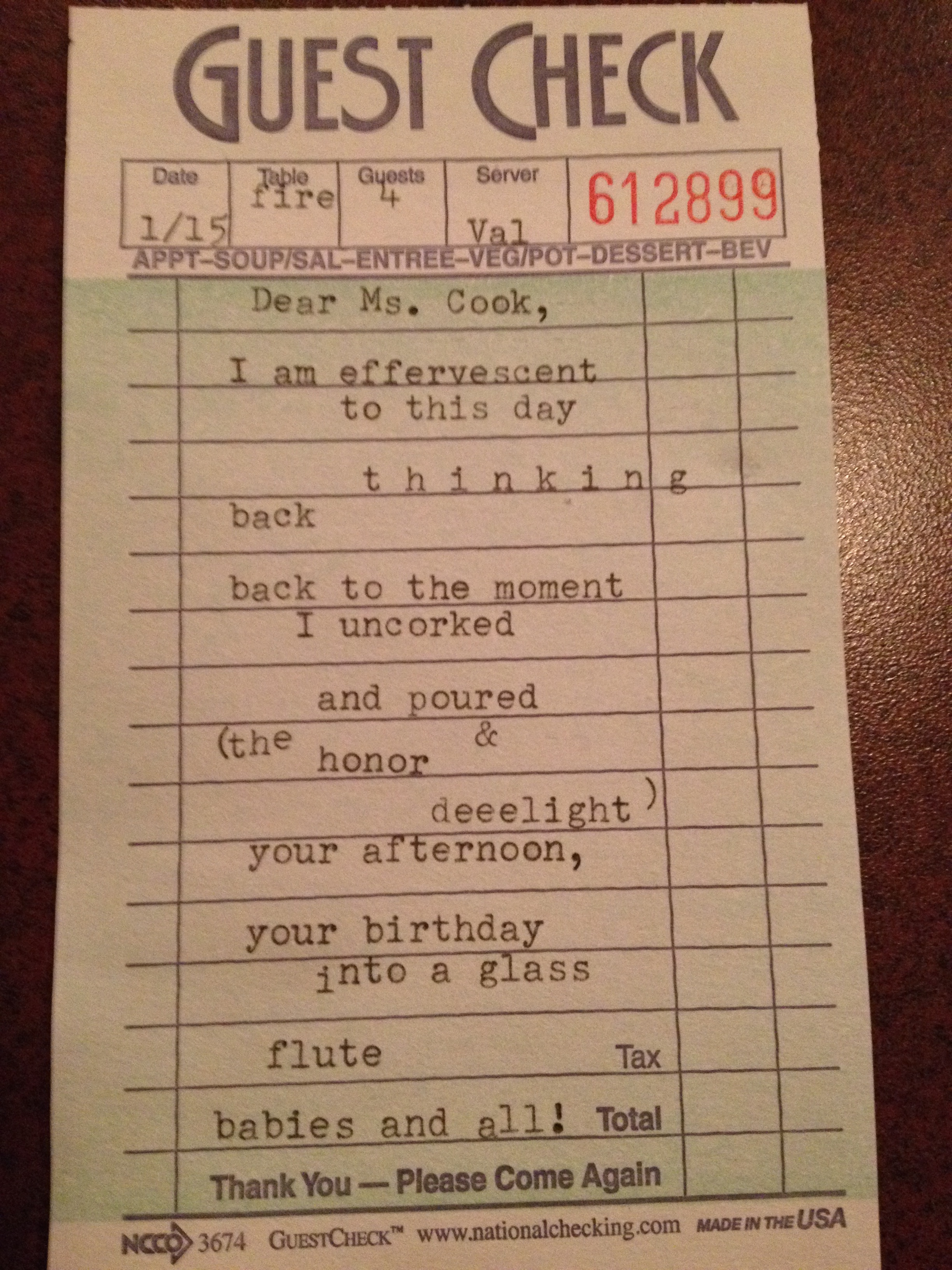 An original poem, written after my birthday lunch at the Pfister.